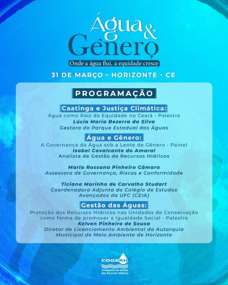 Cogerh promove seminário Água e Gênero, na próxima terça-feira (31), em Horizonte